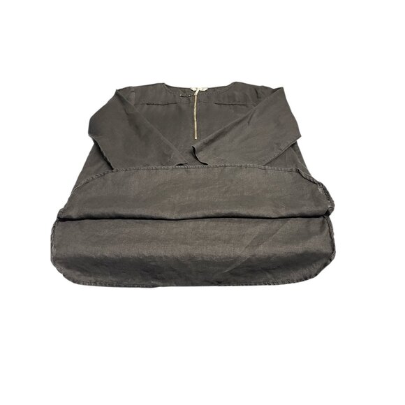 Ellen Tracy Black Magic 100% Linen Blouse Small Zip Front 3/4 Sleeve Womens Top - Picture 7 of 7